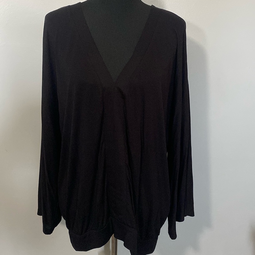 VENUS Lascana Women’s Black V-Neck Blouse Wide Sleeve Banded Bottom Sz XL NWOT